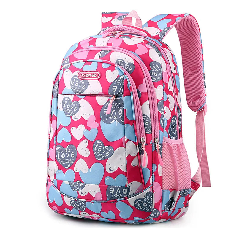 Student Boys And Girls School Bags Love Heart Printed Student Shoulder School Bags 1-6 Grade Light Weight Double  Shoulder Bags