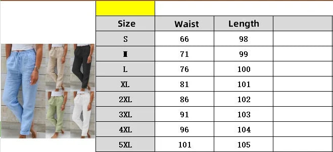 Cotton Linen Pants For Women Fashion Streetwear Elegant Summer Casual Solid Color Trousers High Waist Elastic Straight Pants