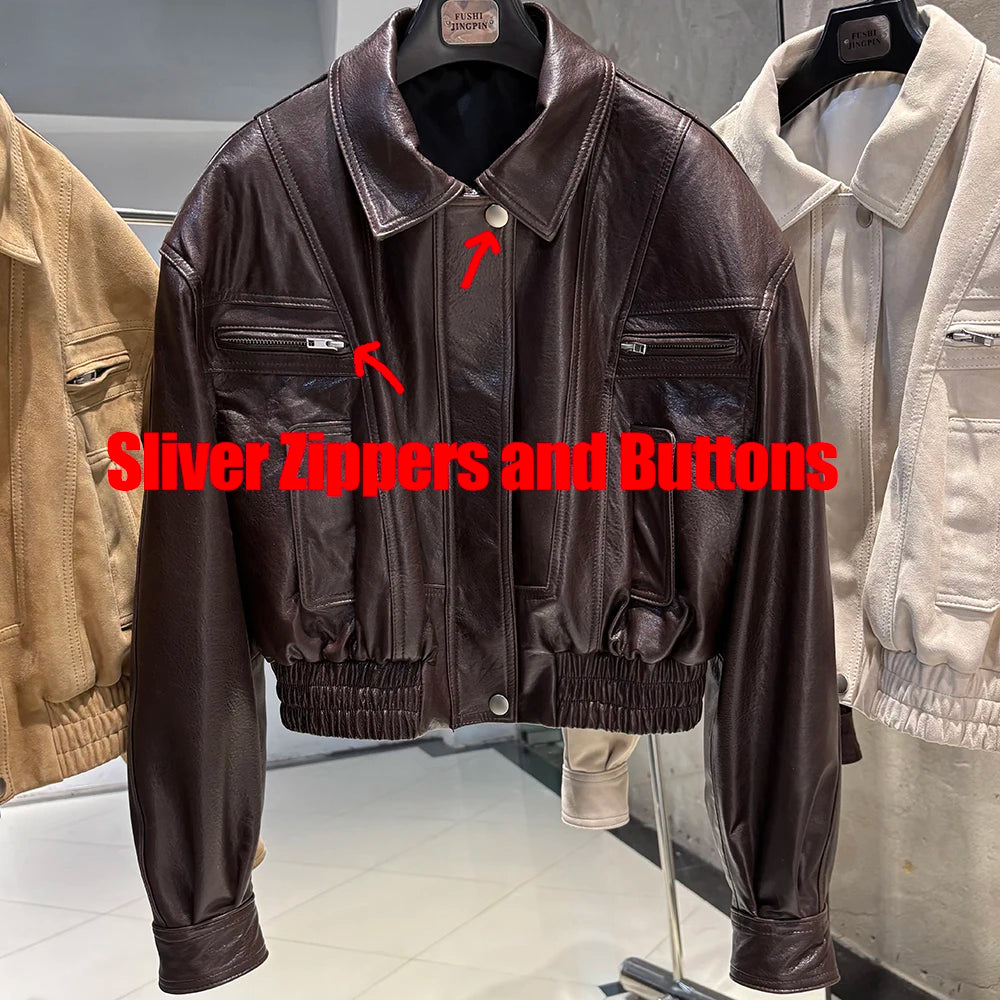 YOLOAgain 2025 Autumn Oversized Suede Jacket Women Real Leather Bomber Jacket Female