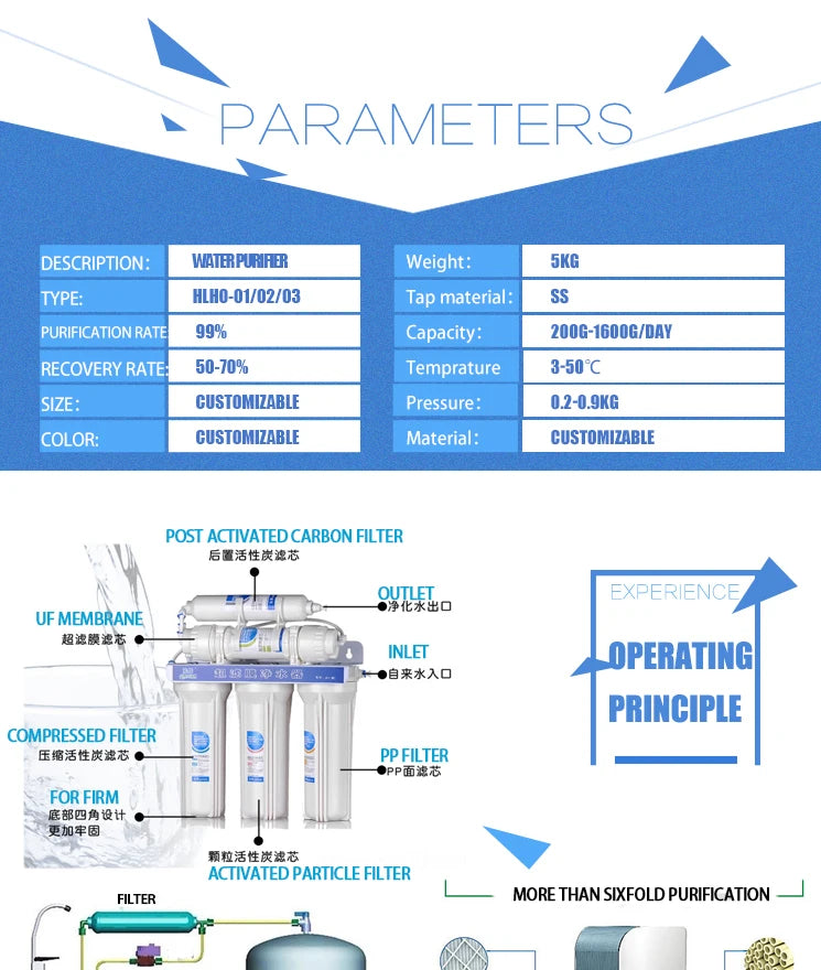 Household Water Filter with Water Tank for Kitchen Under-sink Pure Water Purification Machine