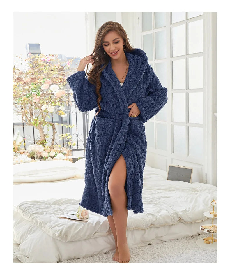 Autumn and Winter New Robe Big Size Shu Cotton Velvet Couple Double Hooded Robe European and American Wind Home Wear Suit