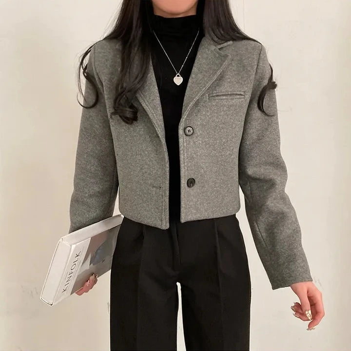 ort Thiened Woolen Coat for Women Winter New Sle Retro Single Button Suit Collar Coat Korean Sle Straight Tube pe