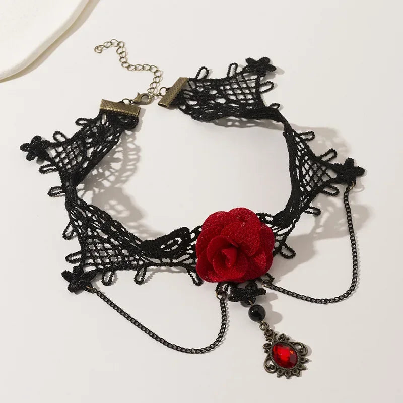 Gothic Black Lace Choker Necklace For Women Vintage Tassel Clavicle Chain Halloween Collar Choker Steampunk Party Jewelry Gift