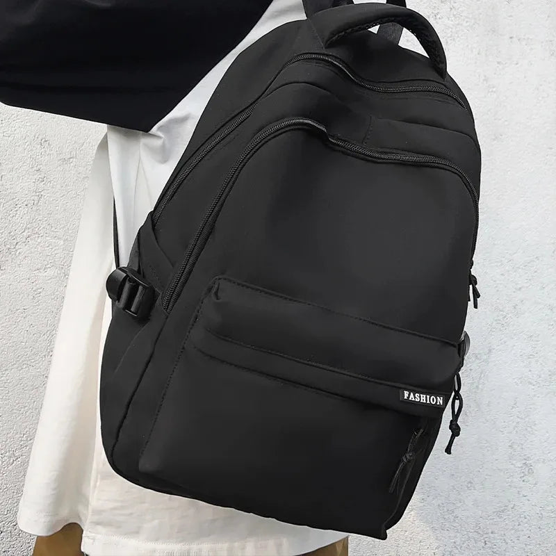 Large Capacity Solid Color Backpack, Simple Black Bag for Students & Travel