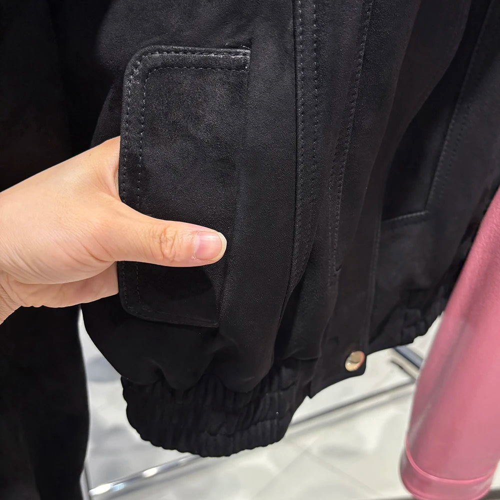 YOLOAgain 2025 Autumn Oversized Suede Jacket Women Real Leather Bomber Jacket Female