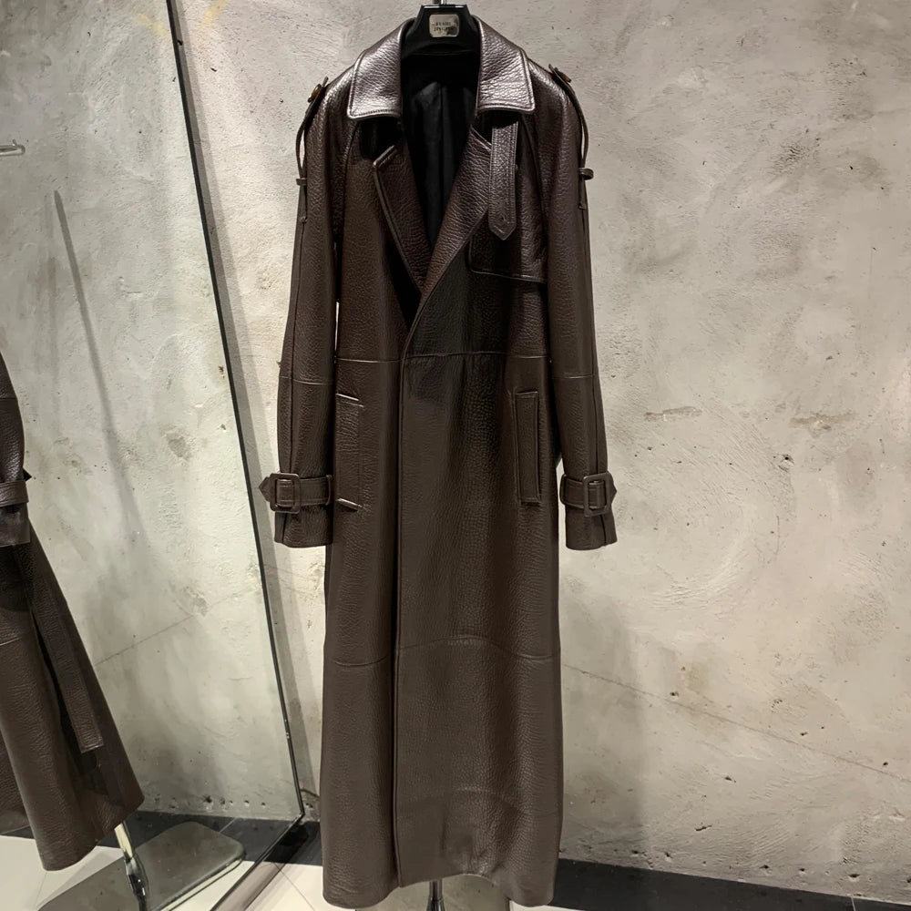 Leather Coat Orange Long Ladies Real Sheepskin Coat Genuine Sheep Leather Windbreak Long 21018