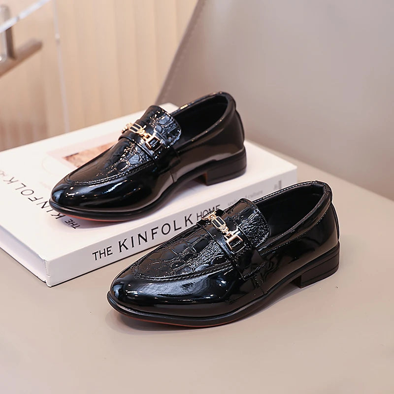 Boys Formal Shoes Black Classic Children Leather Shoes Point Toes Soft Bottom 2025 Spring Autumn Kids Flat Shoes British Style