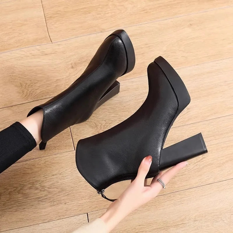 2025 New Women's Shoes Fashion Platform Boots Ladies High Quality Luxury Women Leather Boots Super High Heels Zapatos De Mujer