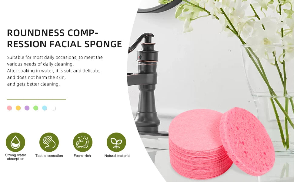 25pcs Compress Face Wash Puff Natural Wood Pulp Sponge Face Wash Puff Foaming Face Puff Cosmetic Puff Face Cleansing Sponge