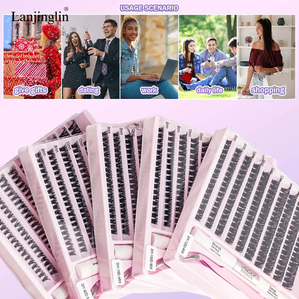 Lanjinglin DIY Lashes Extension Kit Eyelashes Clusters Lash Bond and Seal Makeup Tools for Gluing Lashes Gluing Glue Accessories