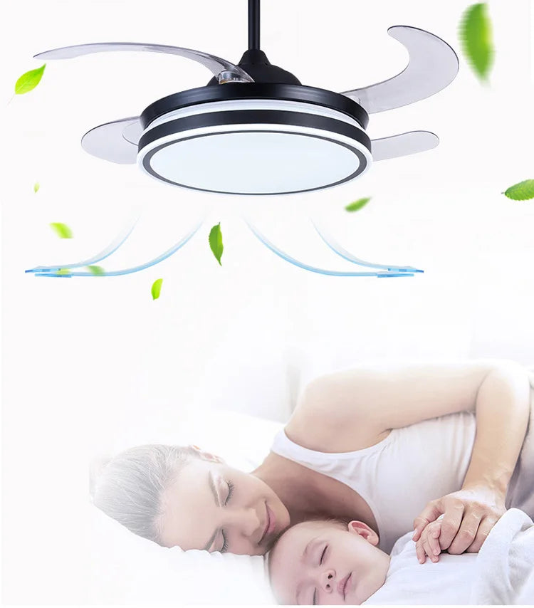 Retractable ceiling fan Air purifying led light celling fan modern bedroom smart remote control large hotel ceiling fan
