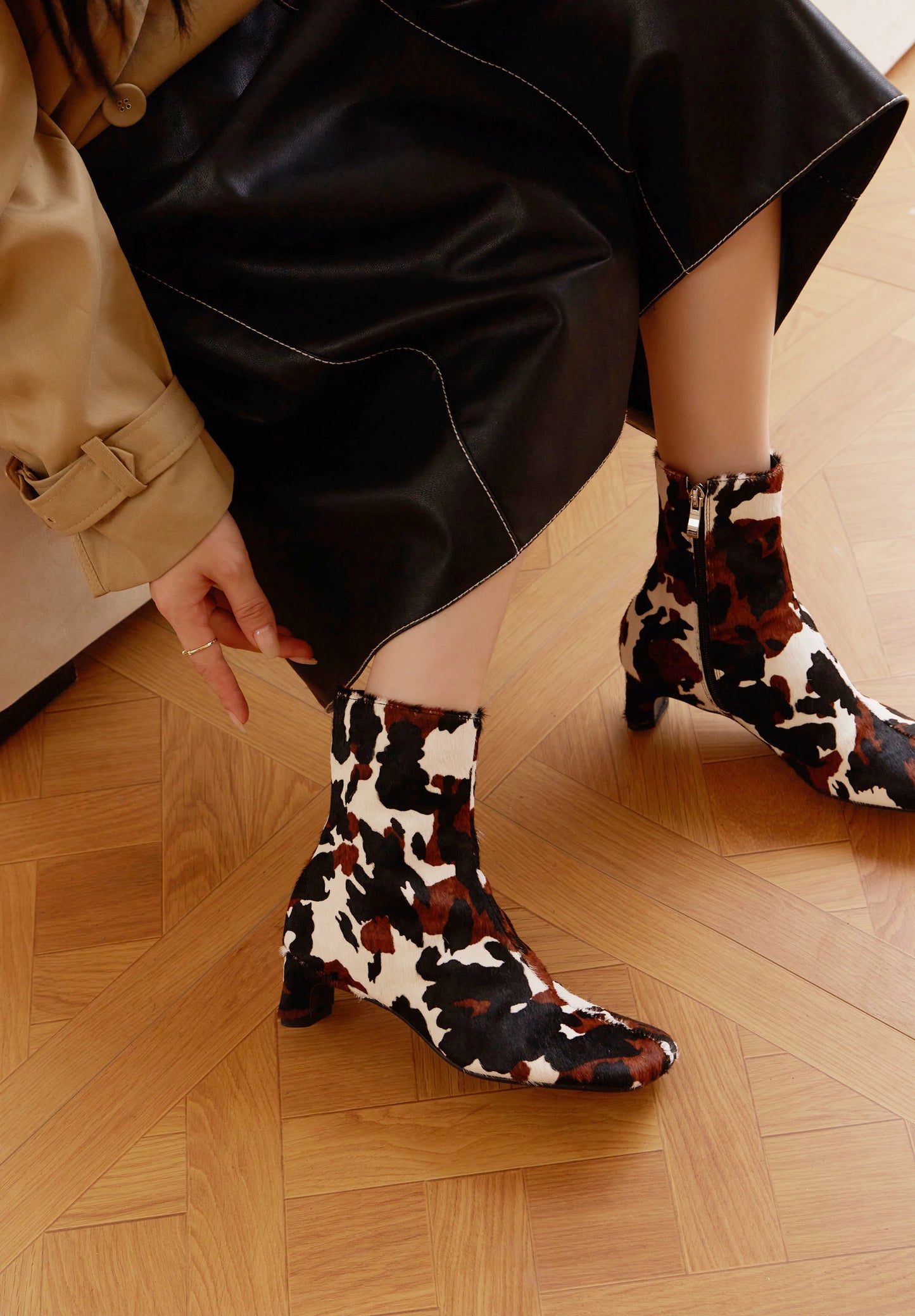 Genuine Leather Horsehair Square Toes Ankle boots,Fashion winter woman boots,knight boots, Modern High Heel boots Women pumps
