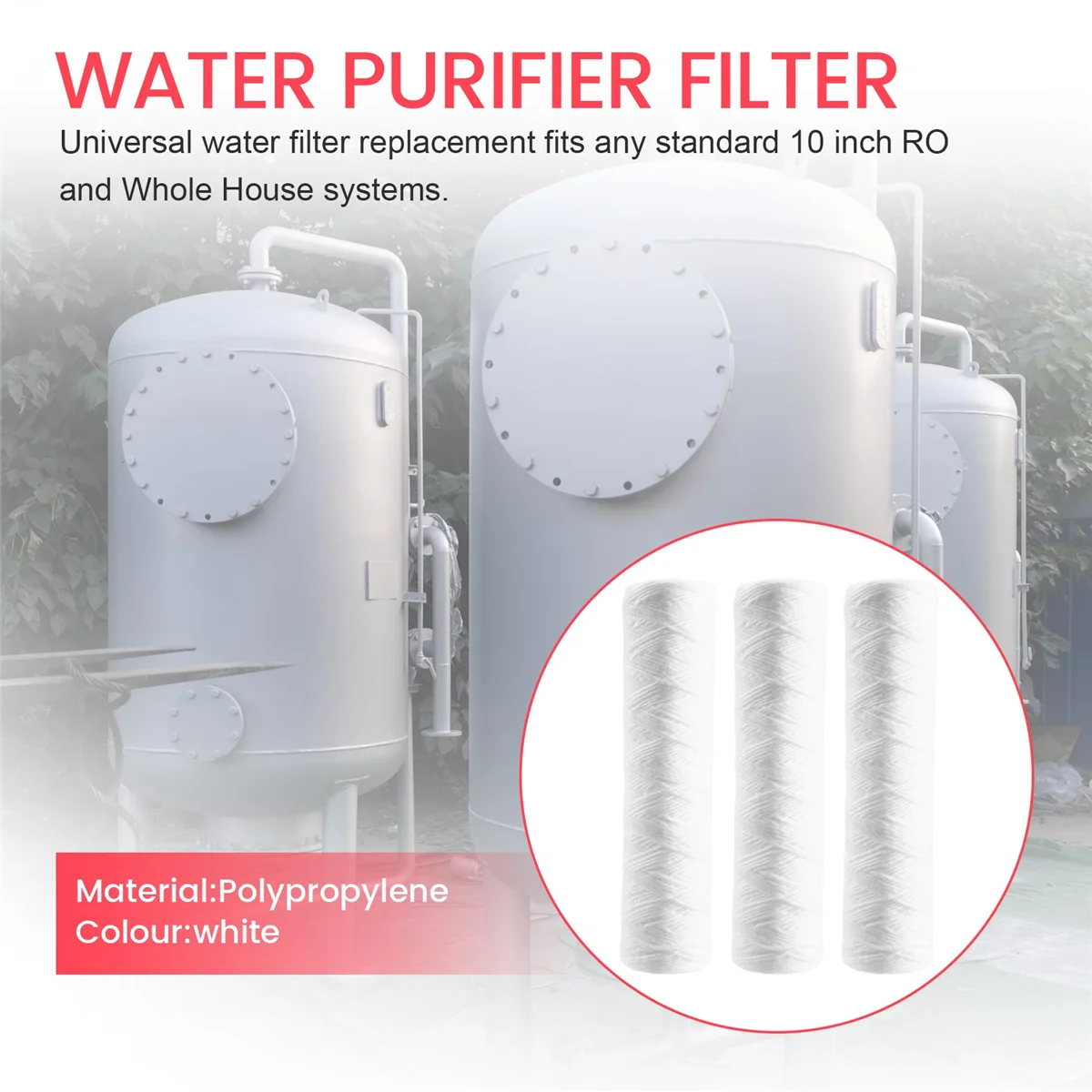 3Pcs Water Purifier 10 Inch String Wound Filter 5 Micrometre PP Cotton Filter Sedmient Filter
