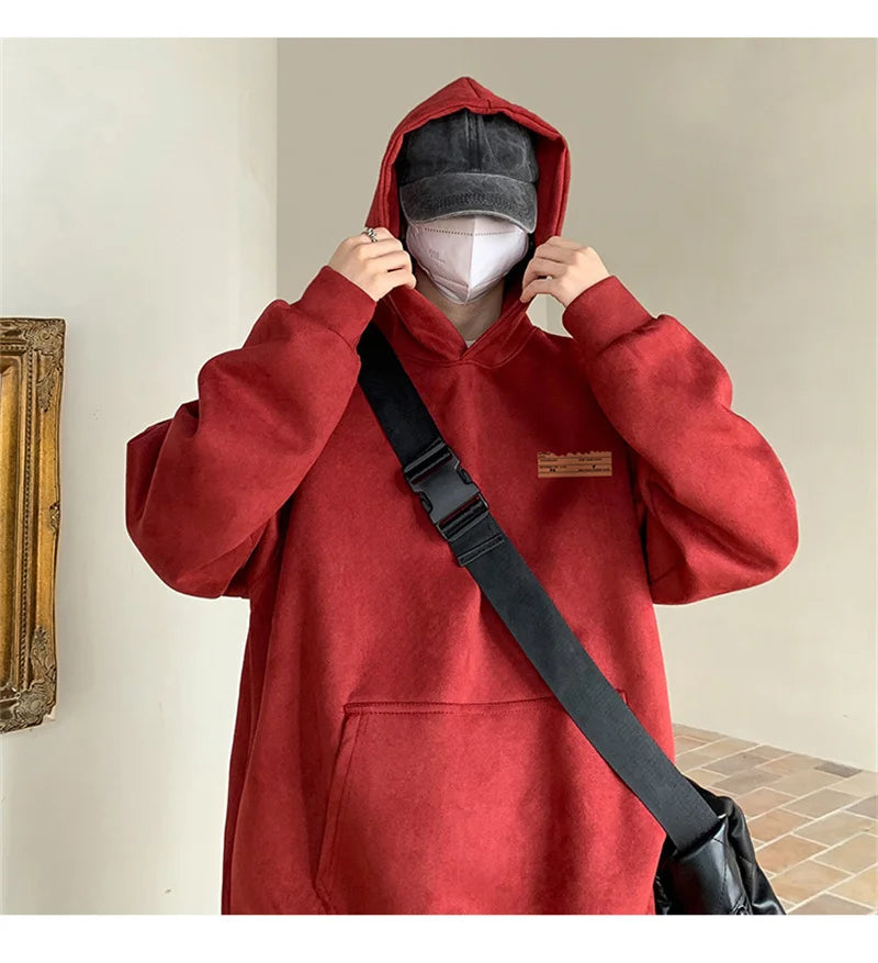 2026 New Suede Hooded Sweatshirts For Men Autumn Y2K Streetwear Printed Hoodies Hip Hop Fashion Retro Fleece Hoody Clothes