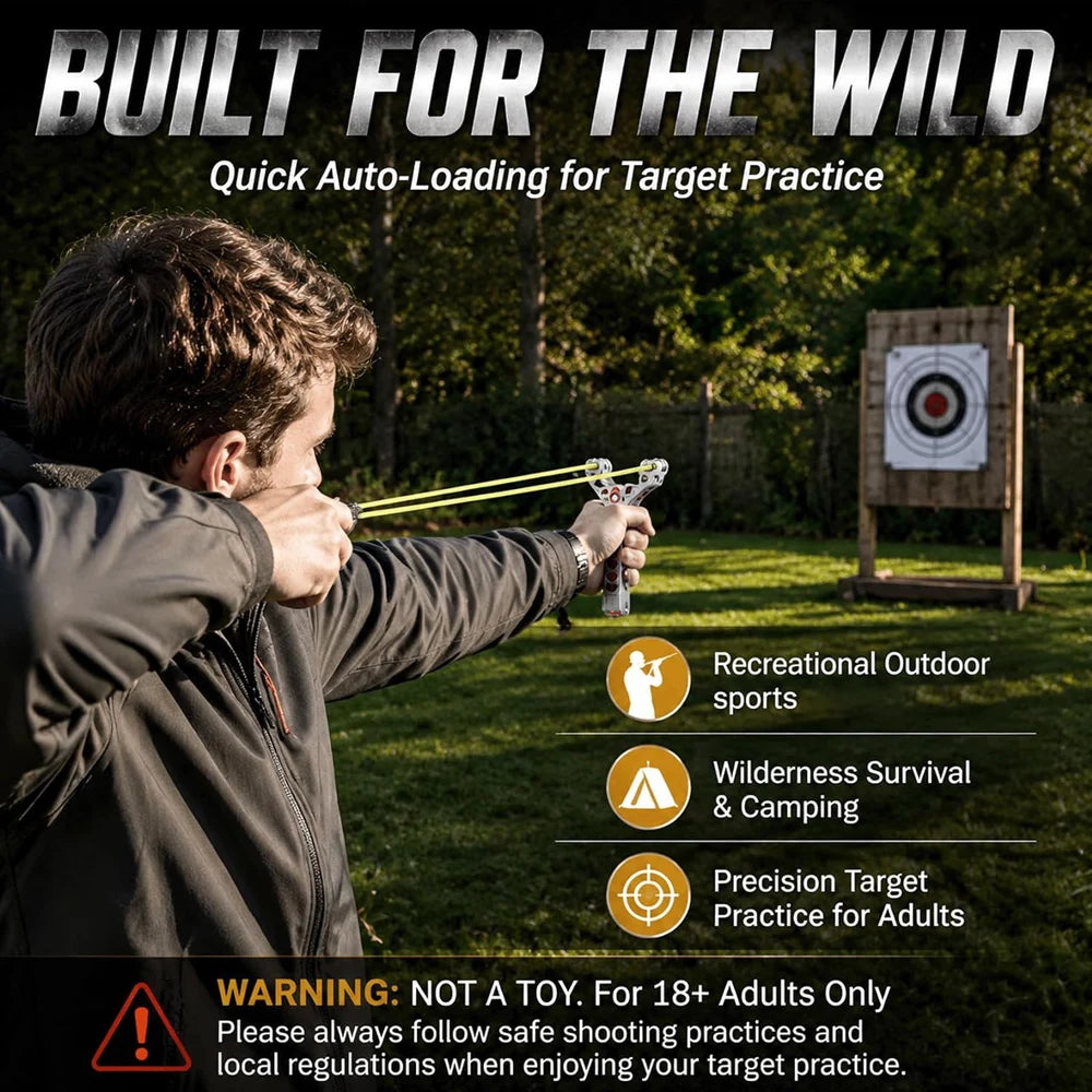 Tactical Slingshots for Adults, Auto Loading Slingshot with Magazine | Aluminum Alloy Material, Precision Rapid Fire, Hunting