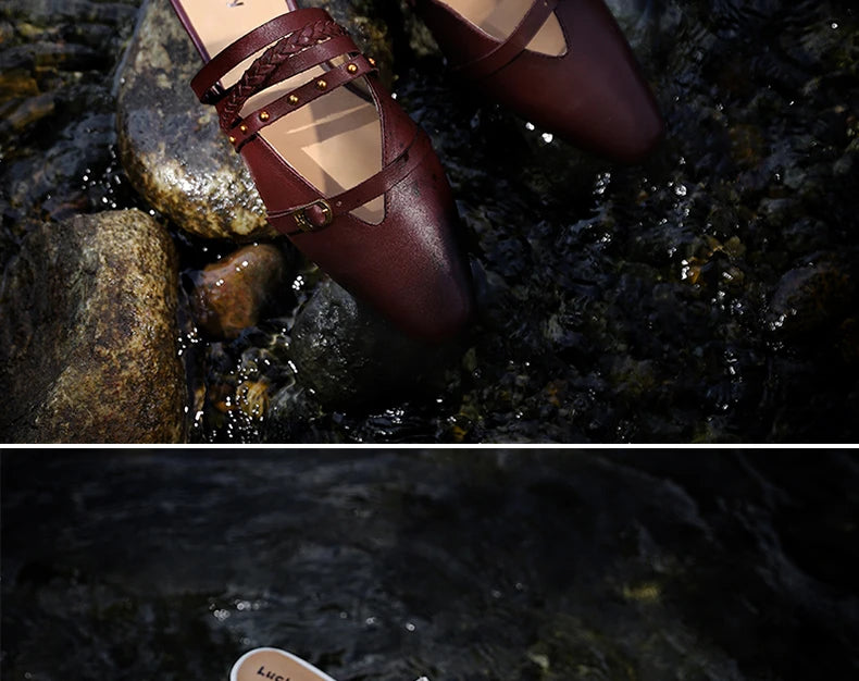 Ods Footwear Designer Rivet Women Flats Slippers Shoes Mules Female Slides Fashion Pointed Toe Ladies Flats Slippers Sandals 40