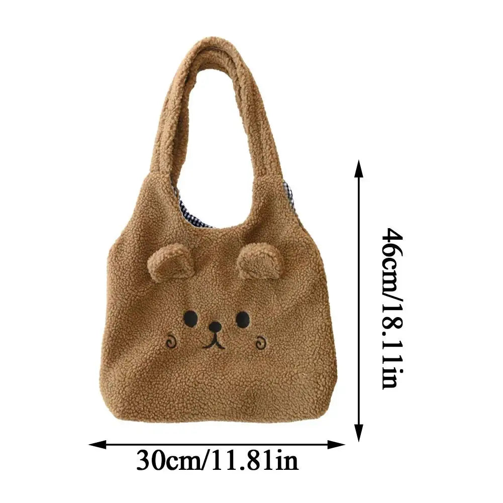 School Bag Cartoon Embroidery New Winter Soft Plush Tote Bag Shopper Bag Shoulder Bag For Women Cute N8Y7