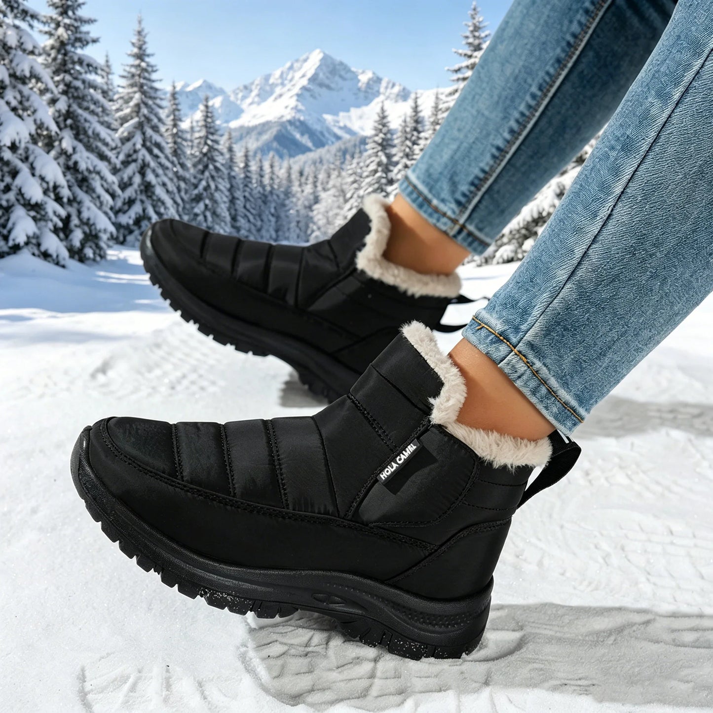 Women Fleece Lined Snow Boots Waterproof Non Slip Thick Sole Zipper Winter Ankle Booties