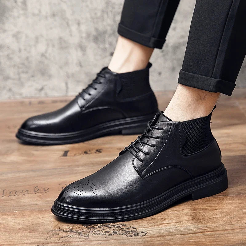 2026 Men High-top Shoes Formal Casual Wedding Party Big Size Leather Footwear For Male