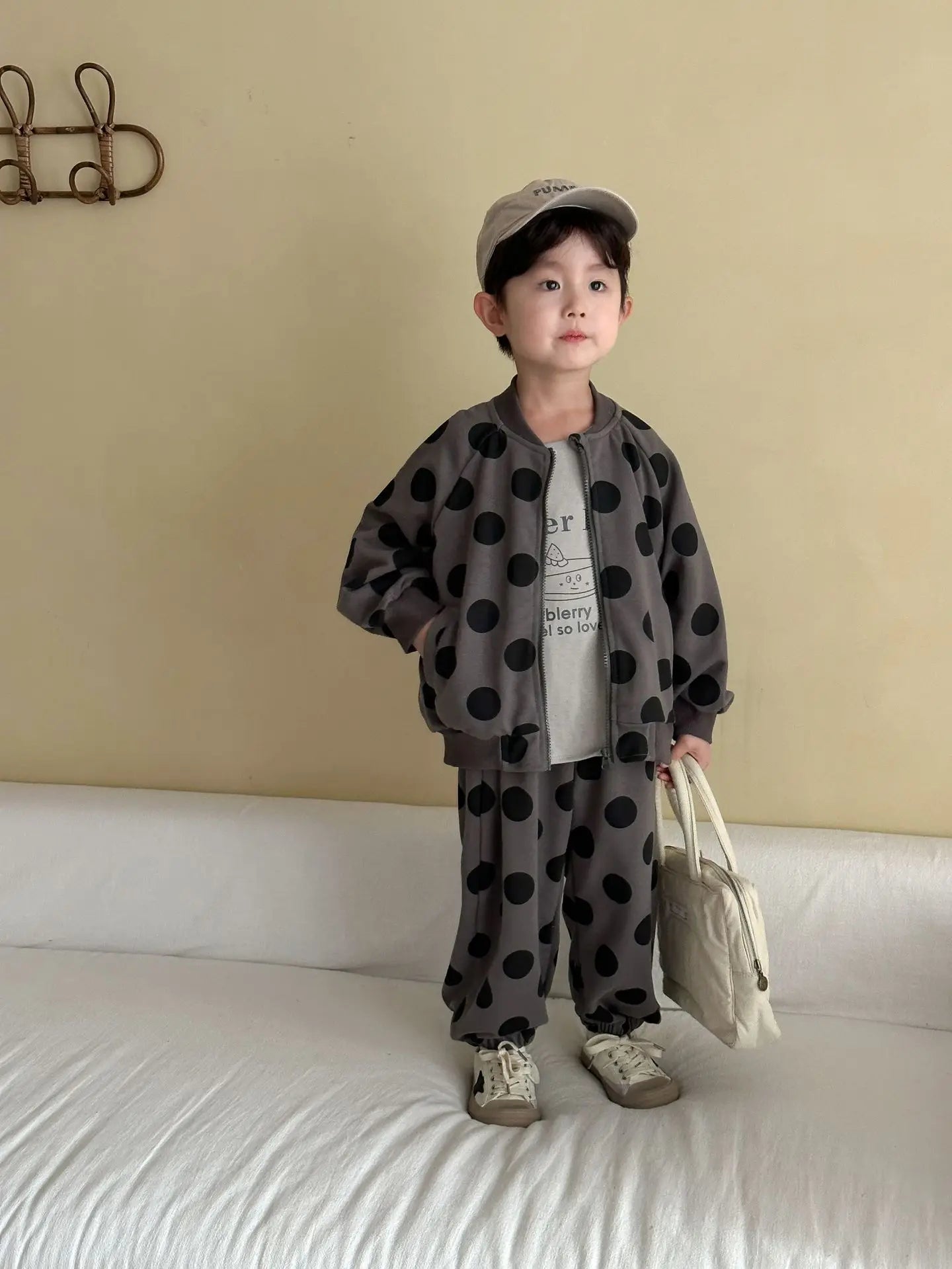 2025 Autumn New Children Long Sleeve Clothes Set Boys Girls Zipper Coat + Sweat Pants 2pcs Suit Kids Casual Polka Dot Outfits
