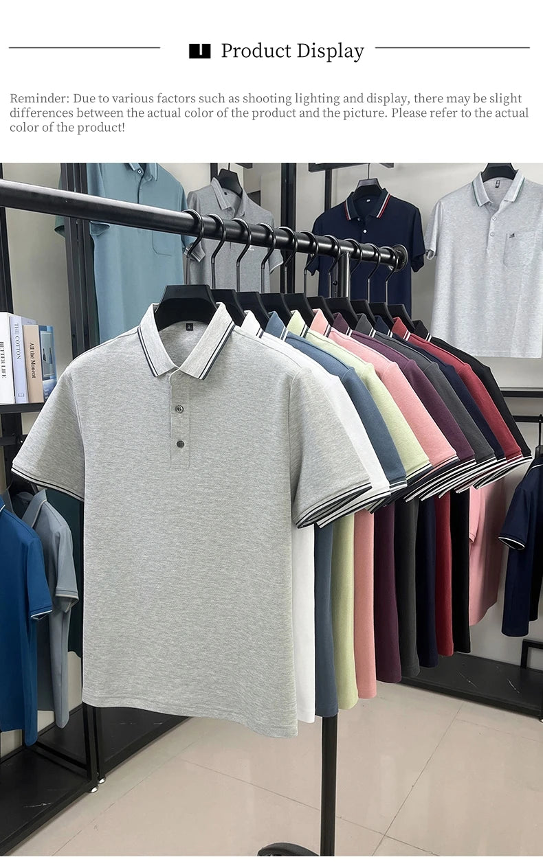 100% pure cotton summer men' luxury brand polo shirt temperament golf short style business casual high-quality T-shirt short top