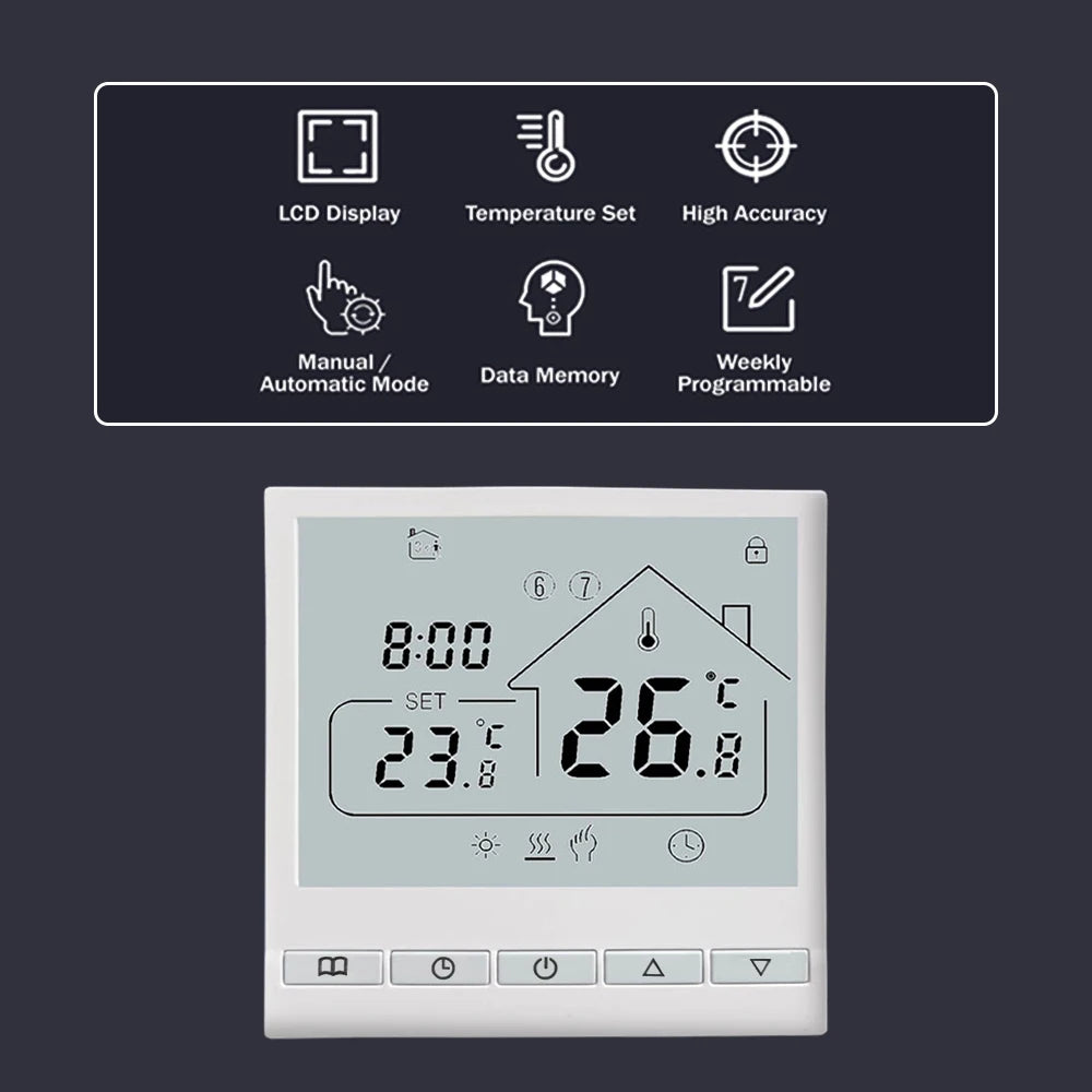 WiFi Smart Thermostat 5+2 Programmable 3A Water Heating Tuya Voice Control Thermostat DIY Install LCD Display Smart Temperature