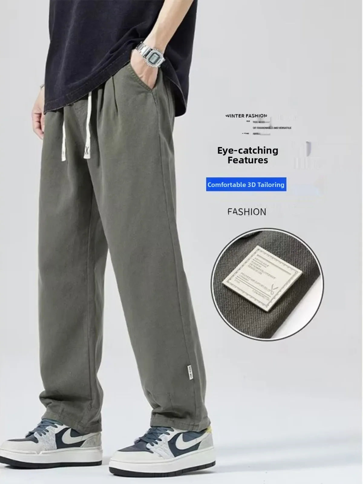 Spring Autumn Men's Loose Straight Leg Casual Sports Pants Trendy Brand Versatile Youthful Sle Long Pants Casual Trousers