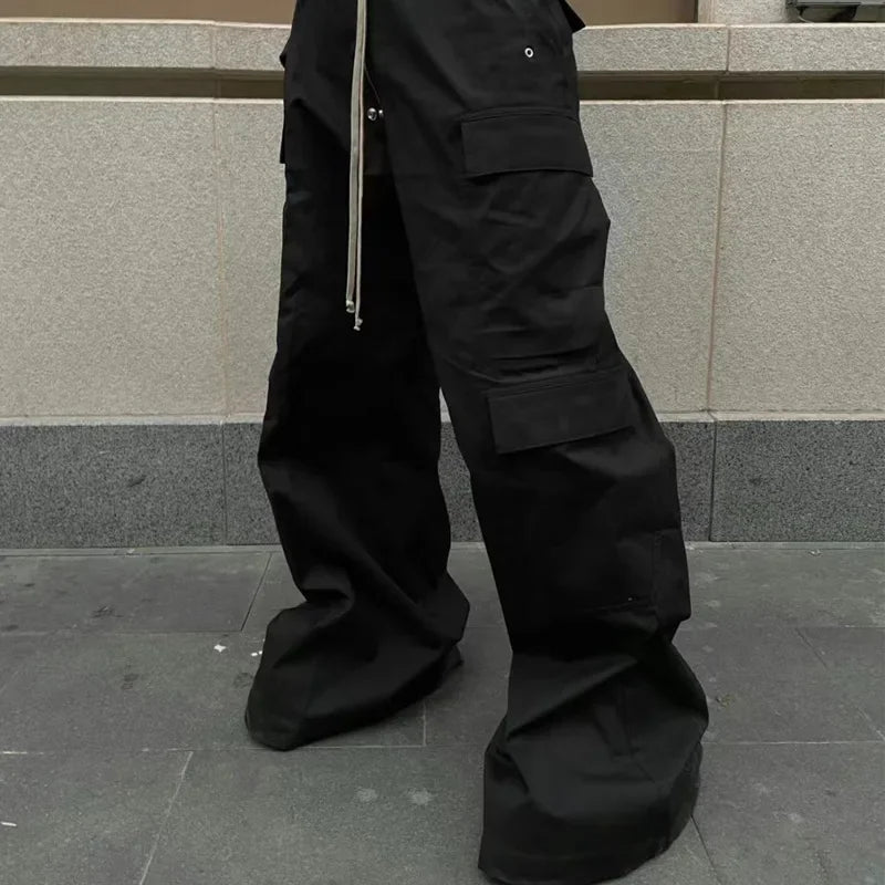 Baggy Pants Cargo Pants For Men Trendy Black Bell-bottom Pants Multiple Pockets Casual Streetwear Sweat Pants Mens