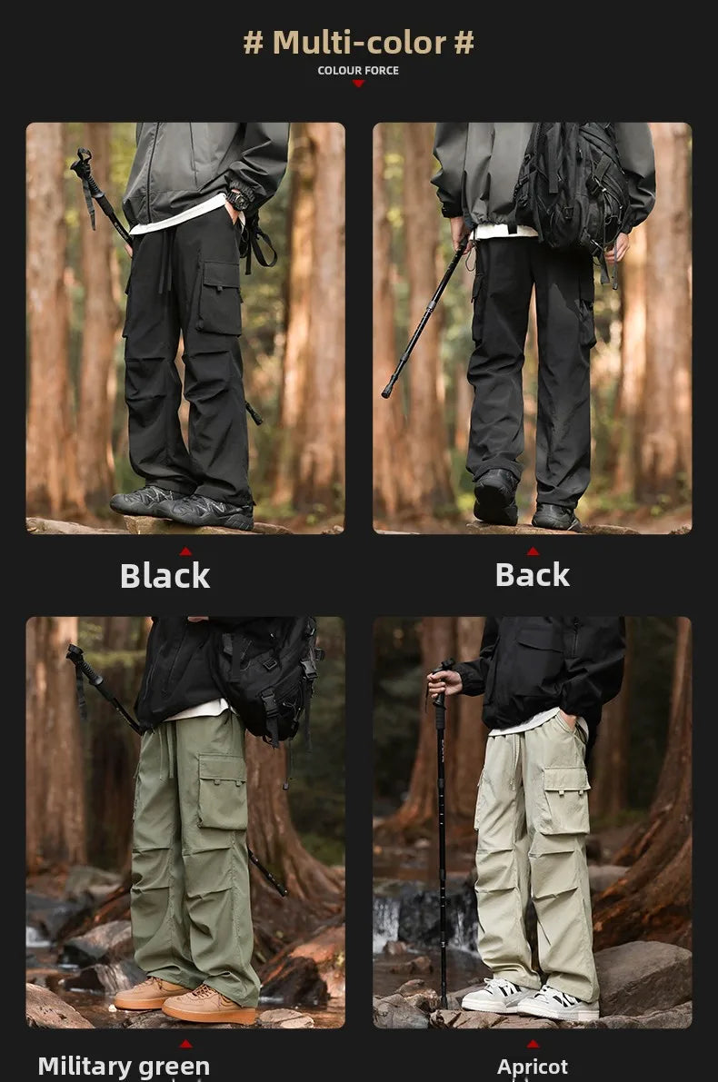 Pants men's four seasons tide loose work pants hundred straight sports paratrooper pants drawstring punch casual pants