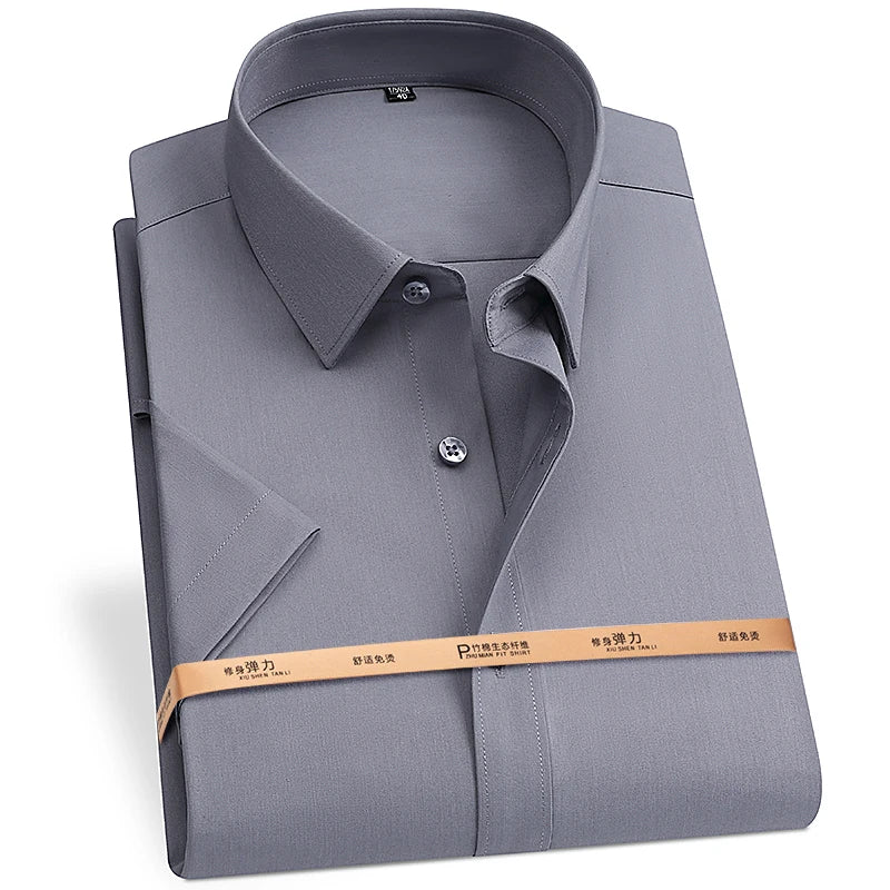 Bamboo Fiber Men's Short Sleeved Shirt Summer Business Formal Wrinkle Resistant Non ironed Black White Blue Gray Shirt 7XL-8XL