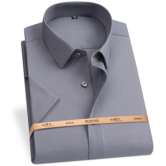 Bamboo Fiber Men's Short Sleeved Shirt Summer Business Formal Wrinkle Resistant Non ironed Black White Blue Gray Shirt 7XL-8XL