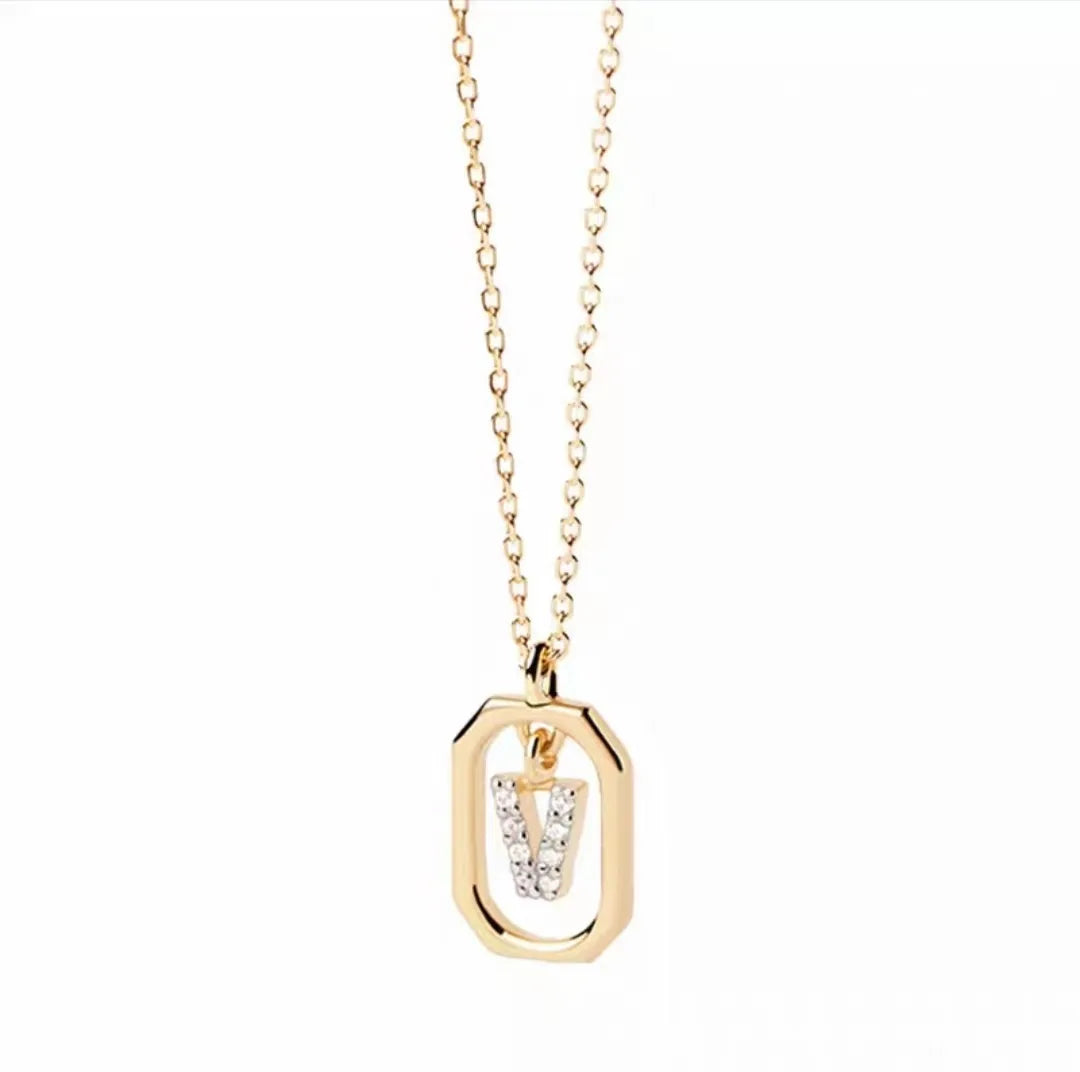 925 Sterling Silver Letter Necklace with 26 English Letter Zircon Pendant Geometric Design Personalized Necklace Luxury Jewelry