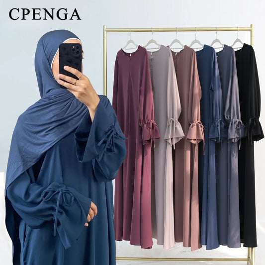 2025 Ramadan Arabic Muslim Woman Modest Dress Elegant Dubai Plain Abaya Islamic Church Clothing Fashion Loose Turkey Solid Robe