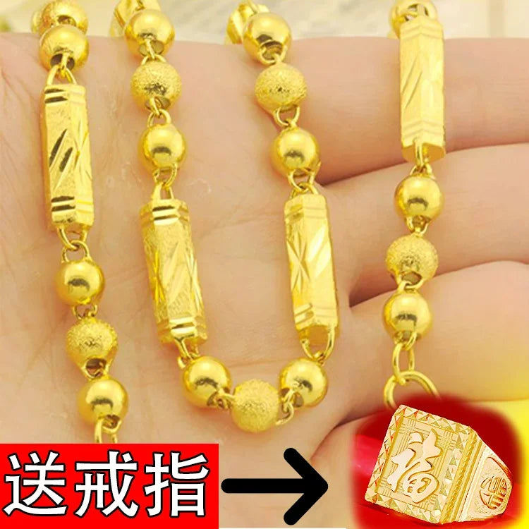 Necklace Simulation 24k Round Bead Plated Color Plated Real 999 Gold 18k Chain Props Jewelry Ring Bracelet for Women's Gifts