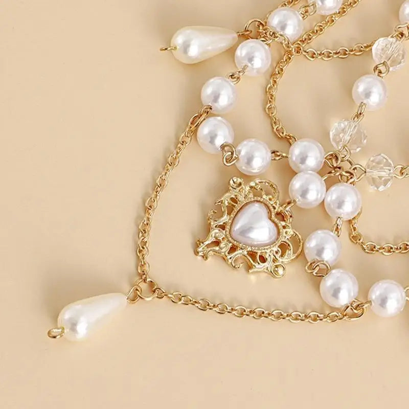 31BB Tassel Necklace Elegant Layered Necklace Pearl Beaded Necklace Clavicle Chain