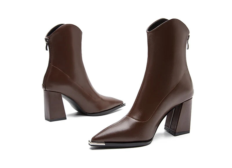 Pointed Toe Women's Ankle Boots Fashion Back Zippers Short Botas Ladies Elegant Square High Heel Winter Women's Footwear