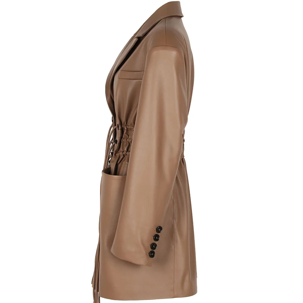 YOLOAgain Women's Leather Jacket Genuine Sheepskin Coat Single Breasted