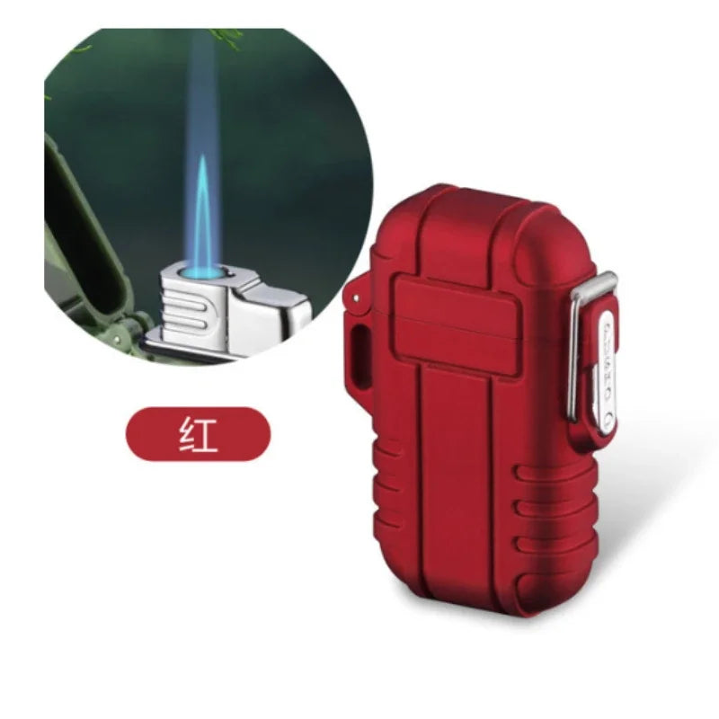 Outdoor Waterproof Lighter with Lanyard Portable Blue Flame Jet Lighter Butane Turbo Cigar Lighter Camping Wading Men's Gadgets