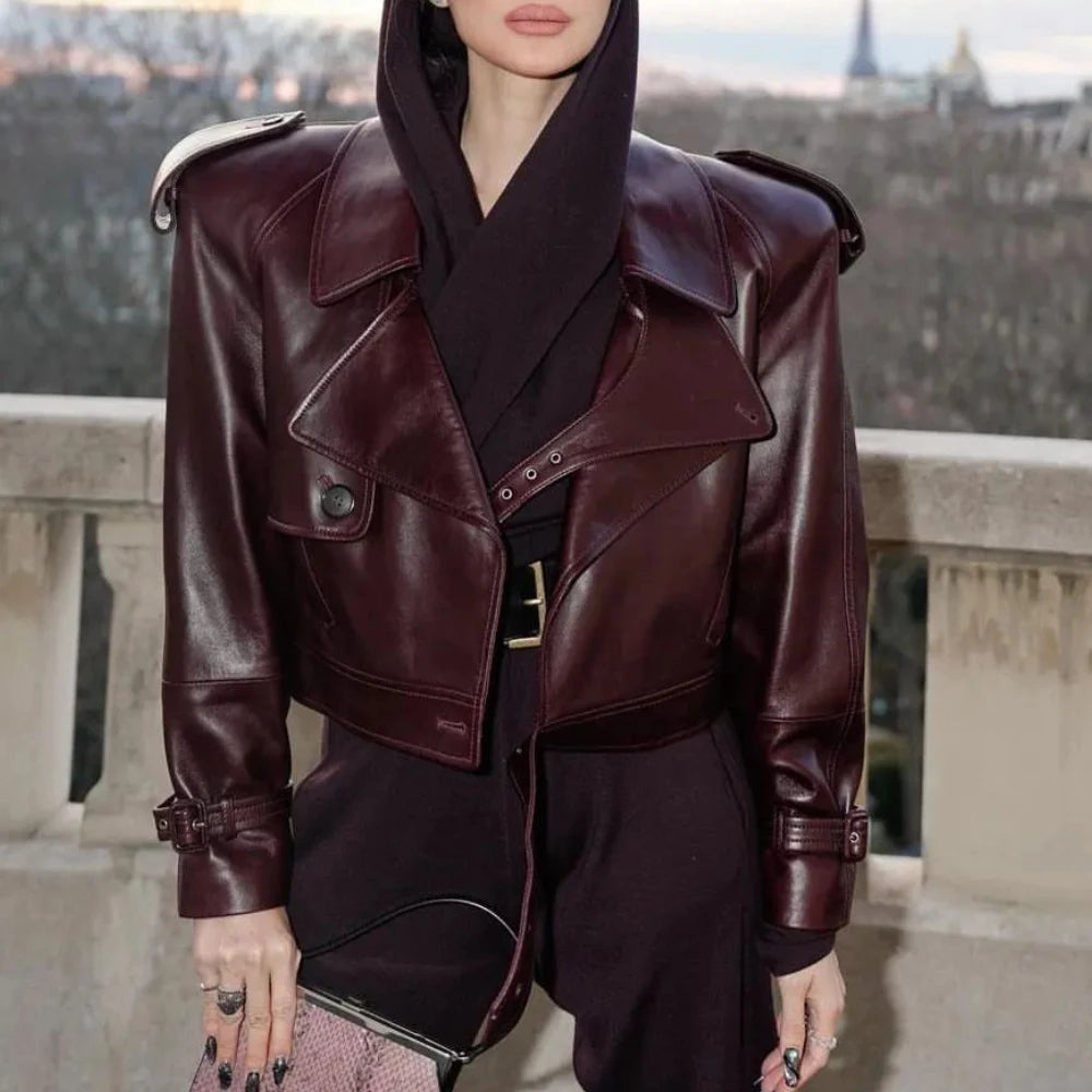 Female Leather Jacket Women Winter Genuine Sheep Leather Coat Wide Shoulder Paddad 23012
