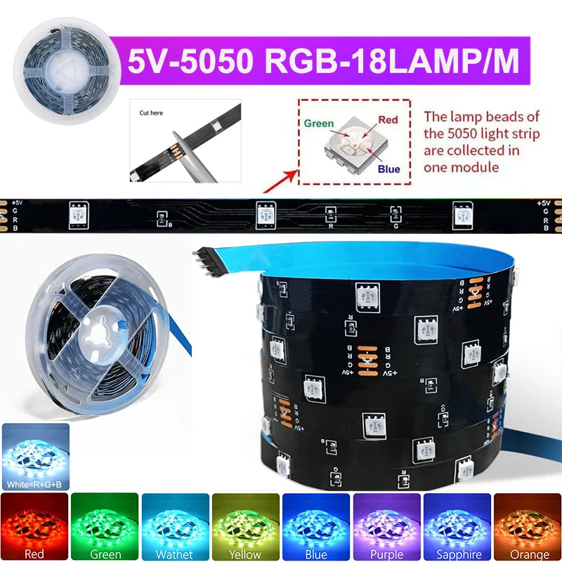 Led Strip Lights For Tv Smart Led Tape Light Usb 5V Led Lights Strip Remote Control Led Ribbon Strip Rgb Lighting Decoration