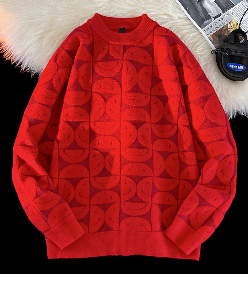 Wool Solid Sweater Long Sleeve Round Neck Fashion Knitted Pullover Coat Autumn Sweatshirt Warm Casual Men Thick New Jacket Tops