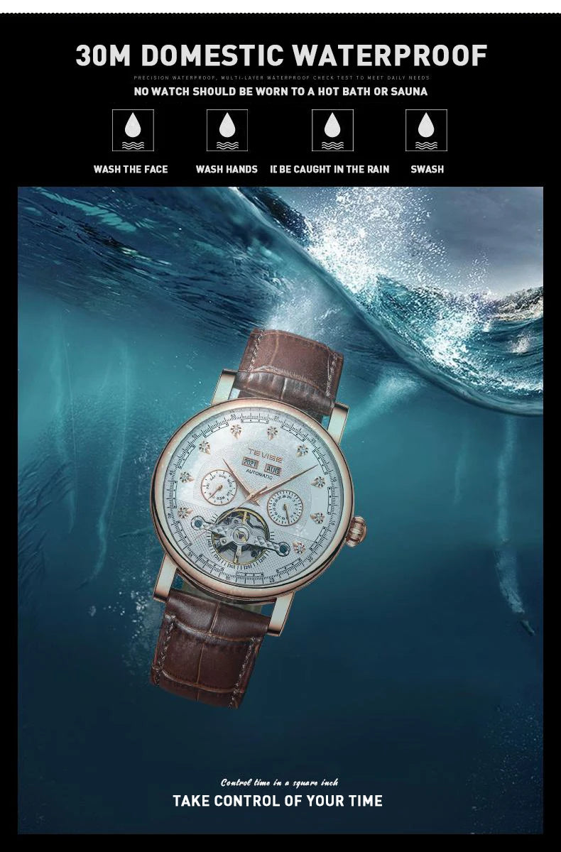 TEVISE Watch for Men Automatic Mechanical Movement with Calendar Luminous Fashion Casual Business Wristwatch