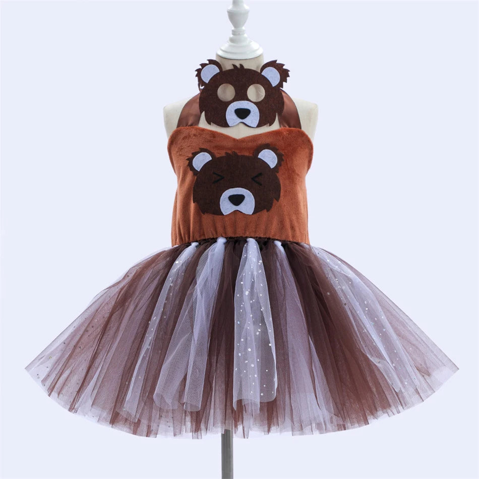 Girl Cartoon Raccoon Sloth Koala Piggy Rabbit Tutu Sling Dress Children Cosplay Festival Performance Dance Costume Headband Sets