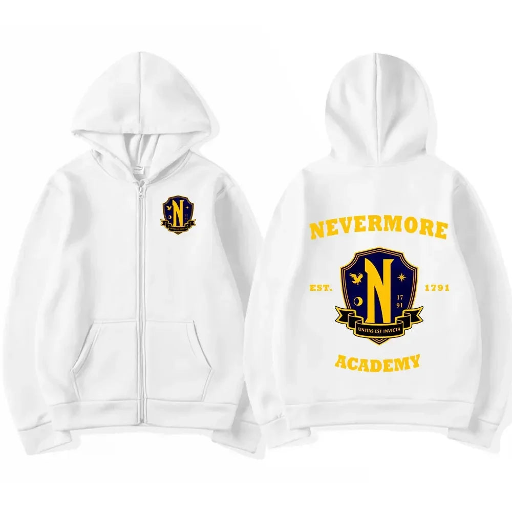 Nevermore Academy Wednesday Addams Zipper Hoodie Casual Fashion Zip Up Sweatshirts Women's Hoodie Top Spring Autumn Coats