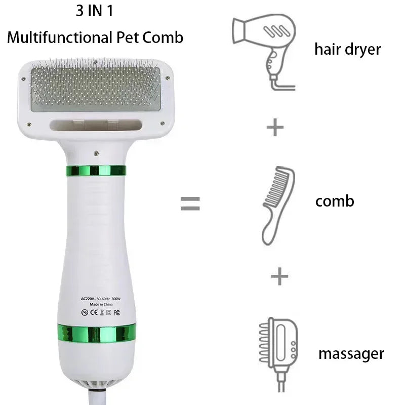 Pet Hair Dryer 2-in-1 Pet Grooming Dryer Grooming for Cat and Dog Brush Portable Dog Blower with Adjustable Temperature for Pet