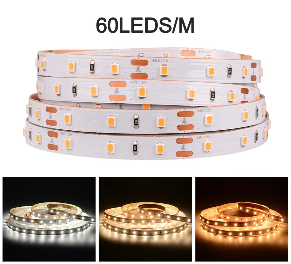 UL Listed 2835 LED Strip Light 120 240 LEDs/m 16.4ft Flexible Ribbon Led Tape RA90 SMD2835 Led Lights 3000K-6000K DC12V 24V