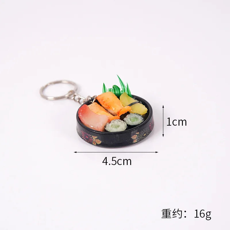 Simulation Food Keychain Pendant Funny Gift Lunch Box Sashimi Toys Party Couple Car Bag Key Rings
