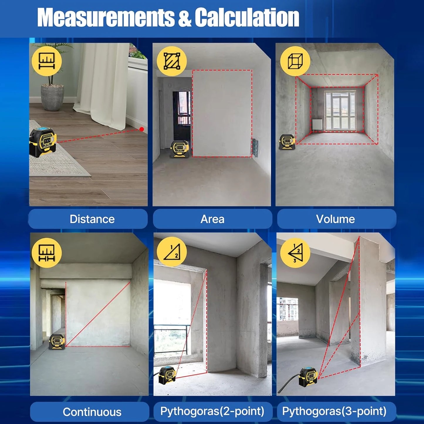 3IN1 Laser Tape Measure Meter Laser Rangefinder Meter With Digital Display 40M/60M Laser 5M Tape measure Precision Measure Ruler