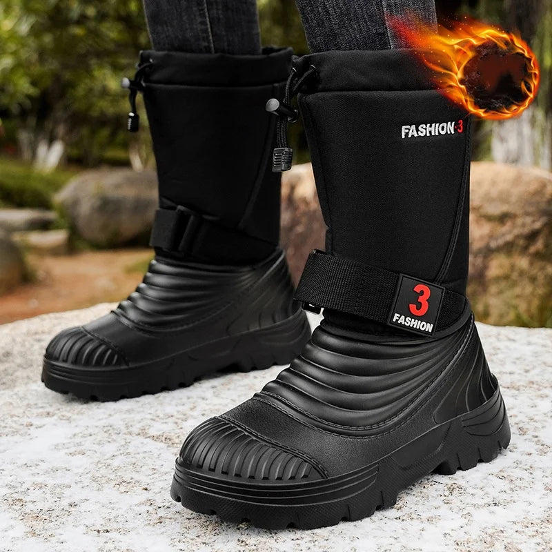 Men's New Snow Boots for Autumn and Winter, Fleece-Lined and Thickened, Cold-Proof, Outdoor Warm, Waterproof, Anti-Skiing, Hiking