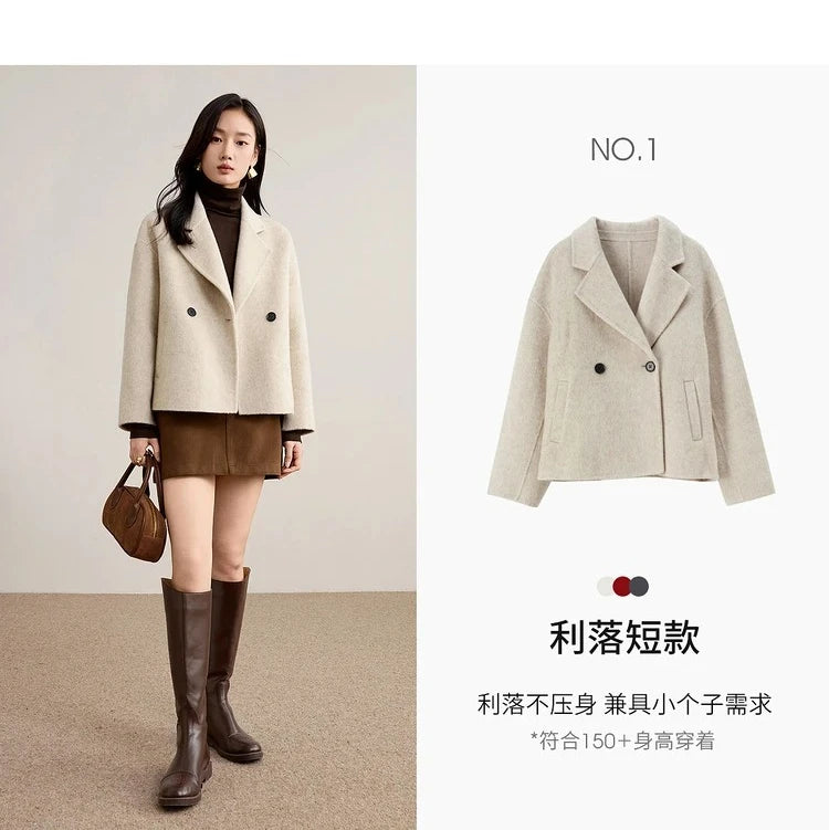 SENTUBILA Women's 100% Wool Double-Faced Coat Winter 2025 Suit Lapel Collar Classic Commuter Style Long Overcoat W54OA8779